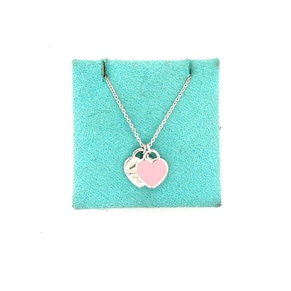 T&Co. 925 Mini Pink Enamel Double Heart Necklace